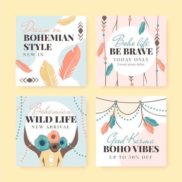 Colección de publicaciones de instagram boho dibujadas a mano
