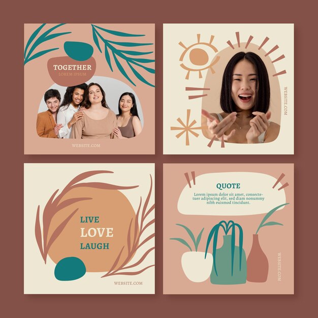 Colección de publicaciones de instagram boho dibujadas a mano