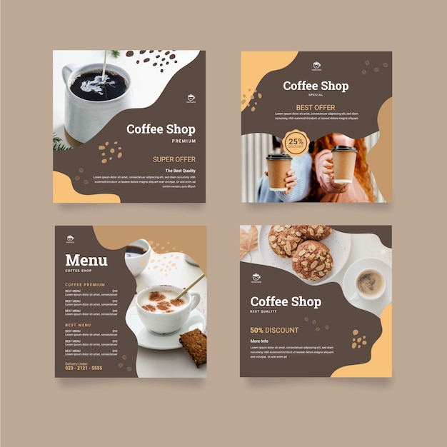 Colección de publicaciones de instagram de cafetería