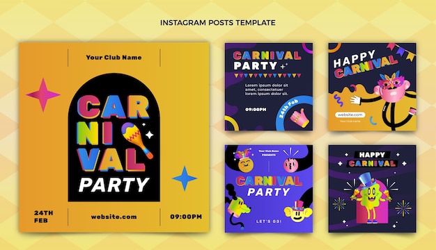 Vector gratuito colección de publicaciones de instagram de carnaval degradado