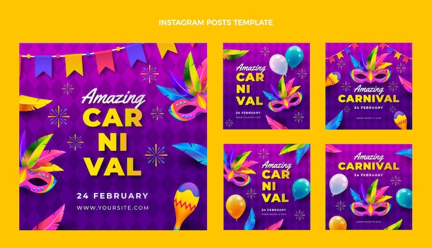 Vector gratuito colección de publicaciones de instagram de carnaval gradiente