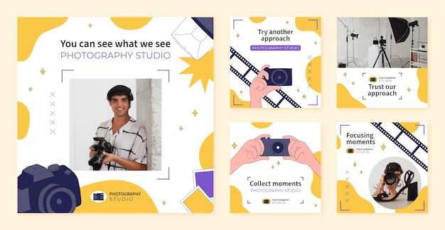 Colección de publicaciones de instagram para carrera de fotografía.
