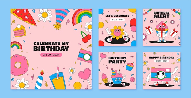 Colección de publicaciones de Instagram para la celebración del aniversario de cumpleaños