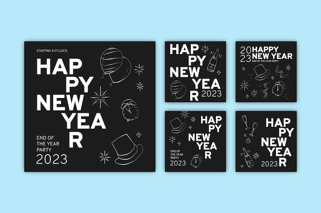 Vector gratuito colección de publicaciones de instagram de celebración de año nuevo 2023