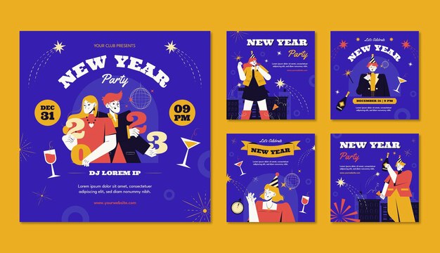 Colección de publicaciones de instagram de celebración de año nuevo 2023