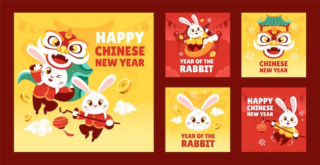 Vector gratuito colección de publicaciones de instagram de celebración del año nuevo chino