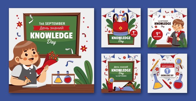 Colección de publicaciones de instagram para la celebración del día del conocimiento