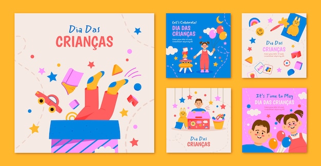 Vector gratuito colección de publicaciones de instagram para la celebración del dia das criancas