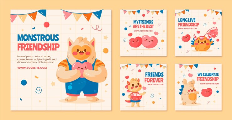 Vector gratuito colección de publicaciones de instagram para la celebración del día internacional de la amistad