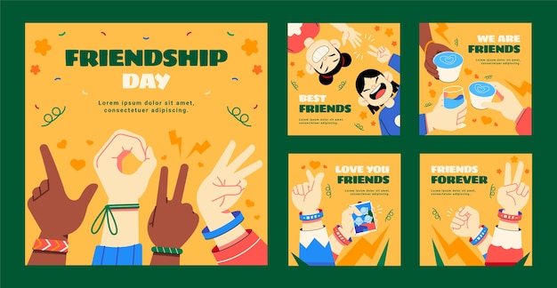 Colección de publicaciones de instagram para la celebración del día internacional de la amistad