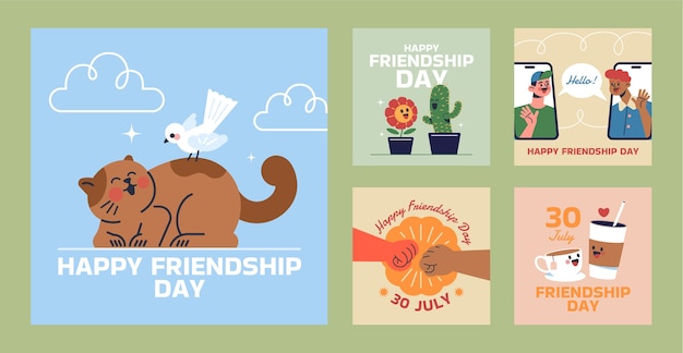 Colección de publicaciones de instagram para la celebración del día internacional de la amistad