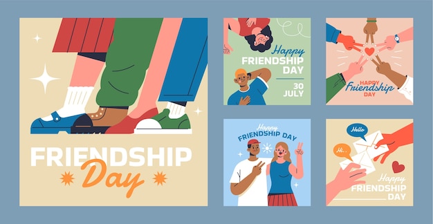 Vector gratuito colección de publicaciones de instagram para la celebración del día internacional de la amistad