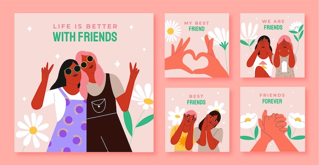Vector gratuito colección de publicaciones de instagram para la celebración del día internacional de la amistad