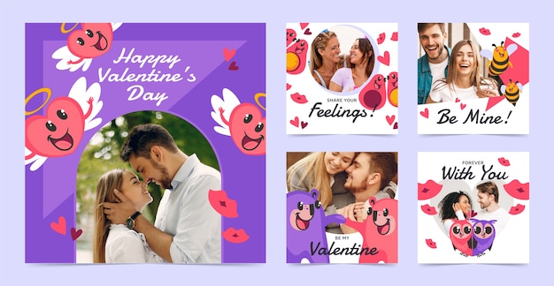 Vector gratuito colección de publicaciones de instagram de celebración del día de san valentín