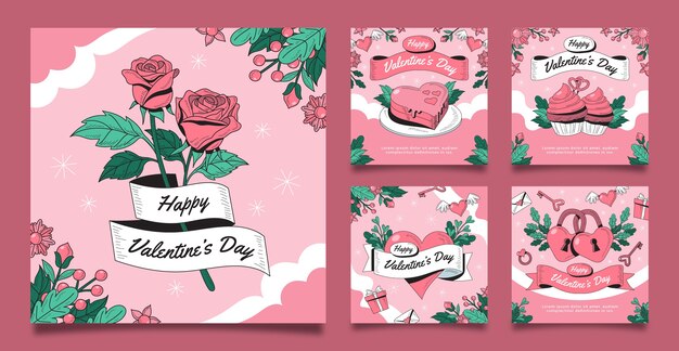 Colección de publicaciones de instagram de celebración del día de san valentín