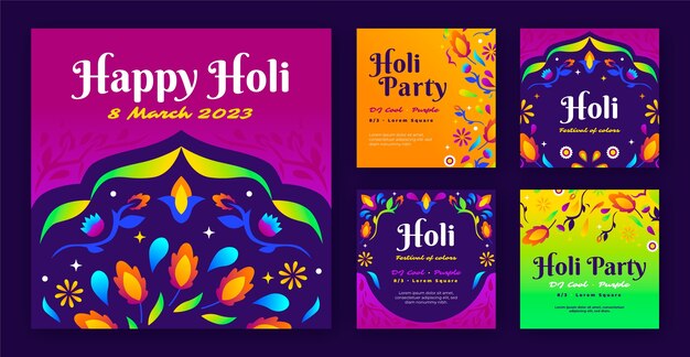 Colección de publicaciones de instagram para la celebración del festival holi