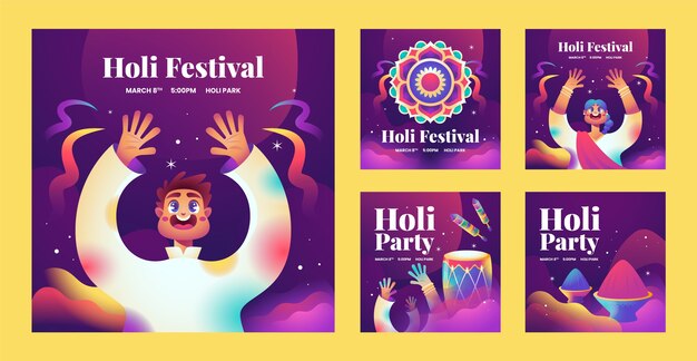 Colección de publicaciones de instagram para la celebración del festival holi