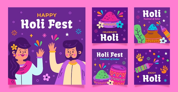 Colección de publicaciones de instagram para la celebración del festival holi