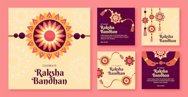 Vector gratuito colección de publicaciones de instagram para la celebración del festival raksha bandhan