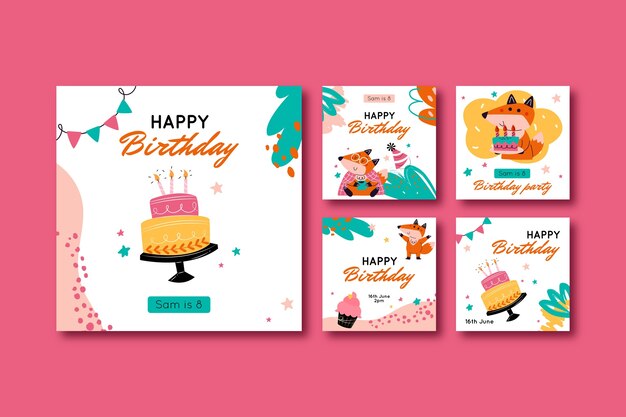 Colección de publicaciones de instagram para celebración de fiesta de cumpleaños