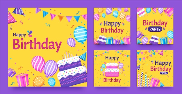 Colección de publicaciones de instagram para celebración de fiesta de cumpleaños