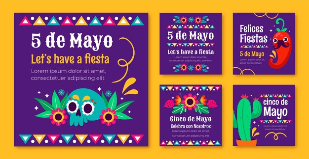 Colección de publicaciones de Instagram para la celebración de Flat cinco de mayo