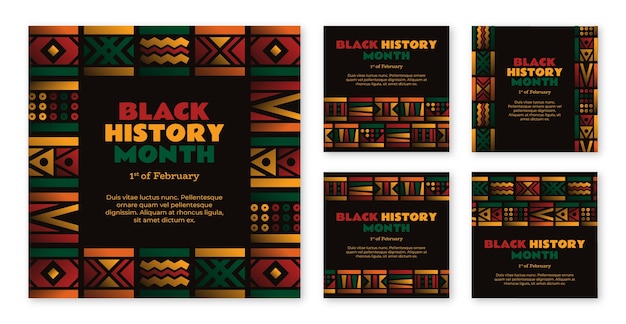 Vector gratuito colección de publicaciones en instagram para la celebración del mes de la historia negra