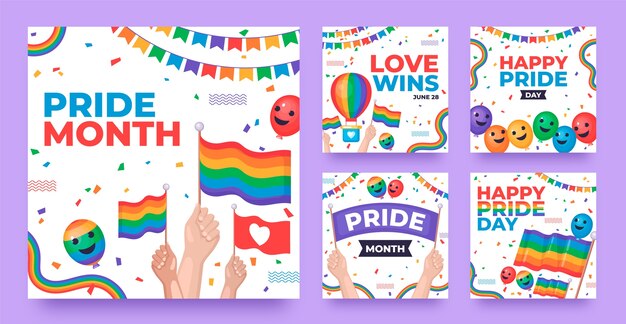 Colección de publicaciones de instagram para la celebración del mes del orgullo