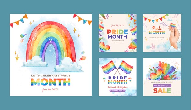 Colección de publicaciones de instagram para la celebración del mes del orgullo