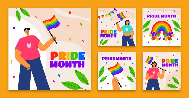 Colección de publicaciones de instagram para la celebración del mes del orgullo