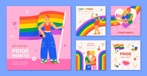 Colección de publicaciones de instagram para la celebración del mes del orgullo