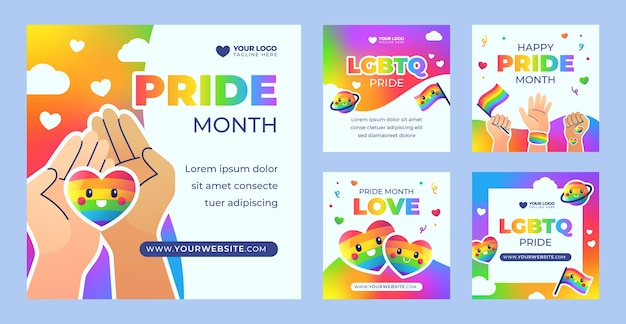 Vector gratuito colección de publicaciones de instagram para la celebración del mes del orgullo