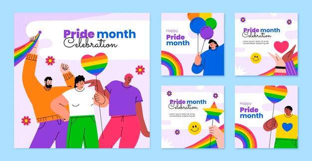 Colección de publicaciones de instagram para la celebración del mes del orgullo