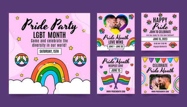 Colección de publicaciones de instagram para la celebración del mes del orgullo