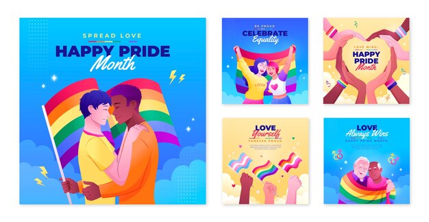 Colección de publicaciones de instagram para la celebración del mes del orgullo