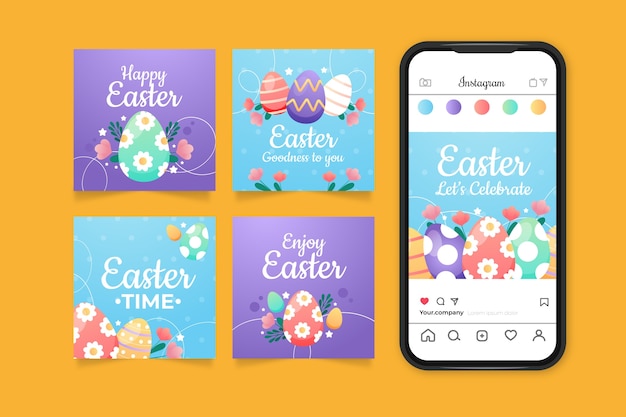 Vector gratuito colección de publicaciones de instagram de celebración de pascua degradado