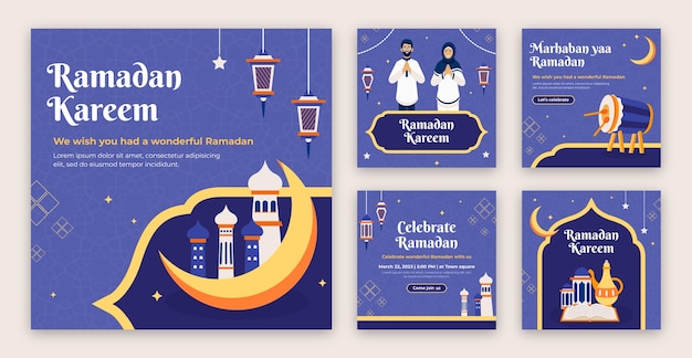 Vector gratuito colección de publicaciones de instagram para la celebración del ramadán islámico