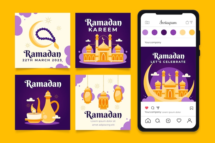 Vector gratuito colección de publicaciones de instagram para la celebración del ramadán islámico