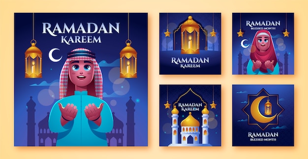 Colección de publicaciones de instagram para la celebración del ramadán