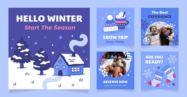Colección de publicaciones de Instagram para la celebración de la temporada de invierno.