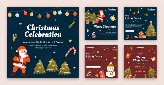 Colección de publicaciones de instagram para la celebración de la temporada navideña