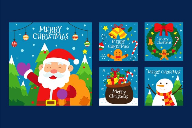 Colección de publicaciones de instagram para la celebración de la temporada navideña