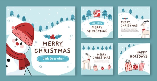 Colección de publicaciones de instagram para la celebración de la temporada navideña