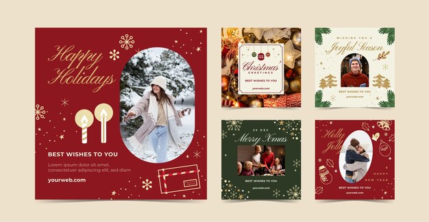 Colección de publicaciones de instagram para la celebración de la temporada navideña
