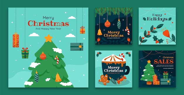 Colección de publicaciones de instagram de celebración de temporada navideña