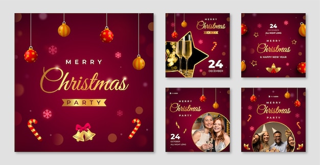 Colección de publicaciones de instagram de celebración de temporada navideña