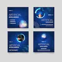 Vector gratuito colección de publicaciones de instagram para ciencia de inteligencia artificial