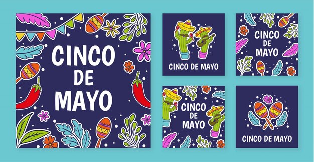 Colección de publicaciones de instagram de cinco de mayo dibujadas a mano