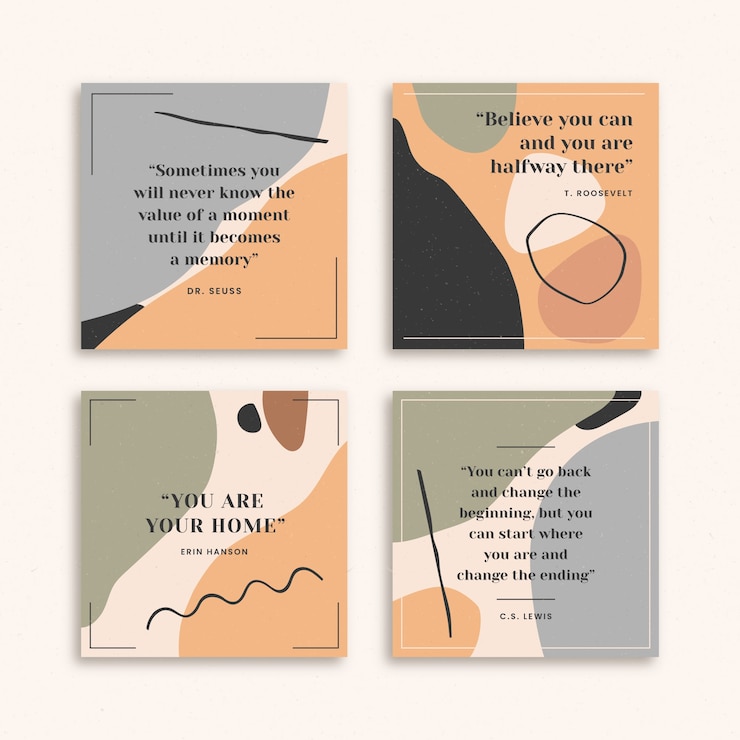 Vector gratuito colección de publicaciones de instagram de citas inspiradoras dibujadas a mano