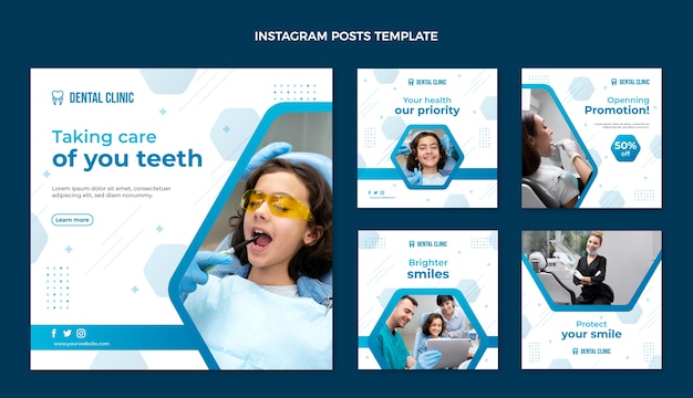 Colección de publicaciones de instagram de clínica dental degradada